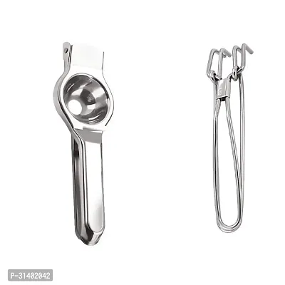 Classic Stainless Steel Lemon Squeezer With Stainless Steel Wire Pakkad Tong 2 Pieces-thumb3