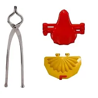 Classic Stainless Steel Sansi Pakkad Pinser And Plastic Modak And Gujiya Mould Sancha Maker 3 Pieces-thumb2