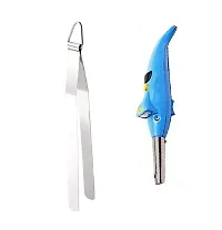 Stainless Steel Chimta for Roti Chapati Chimta Tong for Chapati Tong And Plastic Dolphine Gas Lighter With Torch 2 Pcs-thumb1