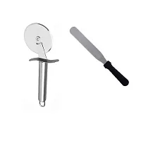 Classic Stainless Steel Pizza Cutter And Stainless Steel Flat Pallet Knife Spatula For Spreading Smoothing Of Icing Bakeware Tool 2 Pieces-thumb2