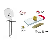 Stainless Steel Pizza Cutter And Stainless Steel Premium Multipurpose Vegetable Potato Onion Slicer 2 Pcs-thumb1