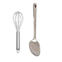 Stainless Steel Egg Beater And Ss Cooking Spoon Strainer Paan With Long Handle Pack Of 2-thumb2