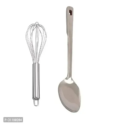 Stainless Steel Egg Beater And Ss Cooking Spoon Strainer Paan With Long Handle Pack Of 2-thumb3