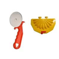 Plastic Red Pizza Cutter And Plastic Gujiya Mould Sancha Maker Set Of 2-thumb1