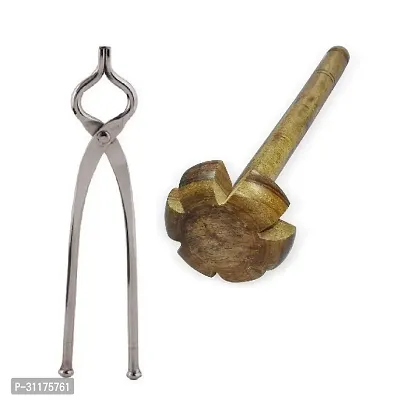 Stainless Steel Sansi Pakkad Pinser And Pure Wooden Hand Blender Mathani Rai - Brown 2 Pieces-thumb0