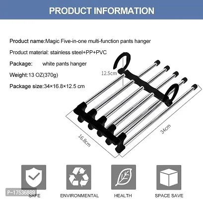 5 In 1 Foldable Hangers For Clothes, Multi-Layer Multi Purpose Pant Hangers For Wardrobe, Magic Foldable Hanger Space Saving 5 In 1 Rack Stainless Cloth Hanger (1) - Stainless Steel