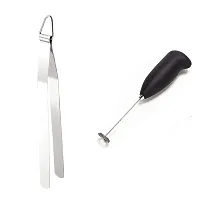 Stainless Steel Chimta for Roti Chapati Chimta Tong for Chapati Tong And Electric Coffee Beater Foam Maker Milk Frother 2 Pcs-thumb2