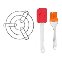 Stainless Steel Round Steamer Stand With Silicone Big Spatula And Brush Set 2 Pcs-thumb3