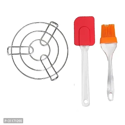 Stainless Steel Round Steamer Stand With Silicone Big Spatula And Brush Set 2 Pcs-thumb4