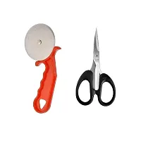 Plastic Red Pizza Cutter And Multiperpose Small Scissore 2 Pcs-thumb1