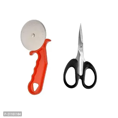 Plastic Red Pizza Cutter And Multiperpose Small Scissore 2 Pcs-thumb2