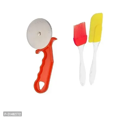 Plastic Red Pizza Cutter With Silicone Mini Spatula And Brush Set-thumb3