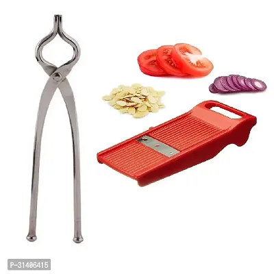 Classic Stainless Steel Sansi Pakkad Pinser And Plastic Easy Plus Slicer Red 2 Pieces