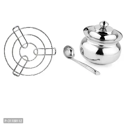 Stainless Steel Kitchen Cooking Pot Steaming Tray Round Cooker Steamer Stand And Stainless Steel Ghee Pot Jar With Spoon Pack Of 2-thumb4