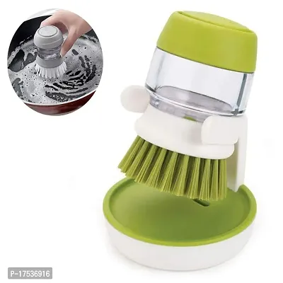 Plastic Cleaning Brush With Liquid Soap Dispenser Palm Brush With Storage Stand For Kitchen Bathroom Self Dispensing Home Cleaning Set Sink Sponge Holder (Multicolor)