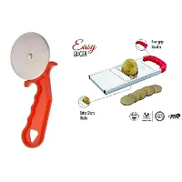 Plastic Red Pizza Cutter And Stainless Steel Premium Multipurpose Vegetable Potato Onion Slicer Pack Of 2-thumb1