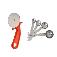 Plastic Red Pizza Cutter And Stainless Steel Measuring Spoons Set Of 4 Pieces Set Of 2-thumb1