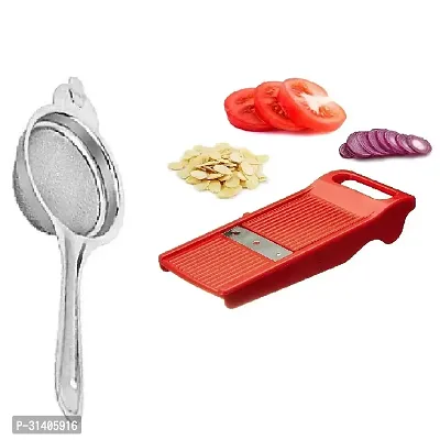 Classic Stainless Steel Tea Strainer And Plastic Easy Plus Slicer Red 2 Pieces-thumb0