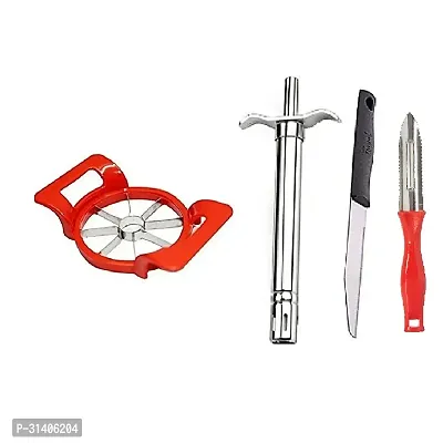 Plastic Apple Cutter Cutter And Stainless Steel Gas Lighter With knife And Plastic Peeler 4 Pcs-thumb0