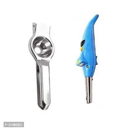 Stainless Steel Lemon Squeezer And Plastic Dolphine Gas Lighter With Torch-thumb0