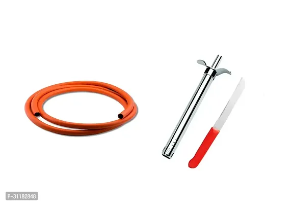 Isi Marked Lpg Hose Flexible Gas Pipe -Steel Wire Reinforced 1.5 Meter With Ss Lighter And Vegetable Knife -Pack Of 3-thumb0