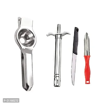 Useful Stainless Steel Lemon Squeezer And Stainless Steel Gas Lighter With knife And Plastic Peeler- 4 Pieces-thumb0