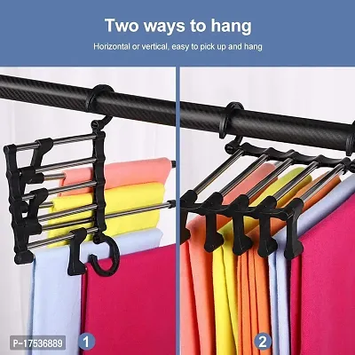 5 In 1 Foldable Hangers For Clothes, Multi-Layer Multi Purpose Pant Hangers For Wardrobe, Magic Foldable Hanger Space Saving 5 In 1 Rack Stainless Cloth Hanger (1) - Stainless Steel-thumb2