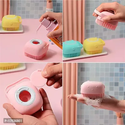 Silicone Soft Body Scrubber Loofah, Shampoo Soap Dispenser Side Bathing Brush-thumb2