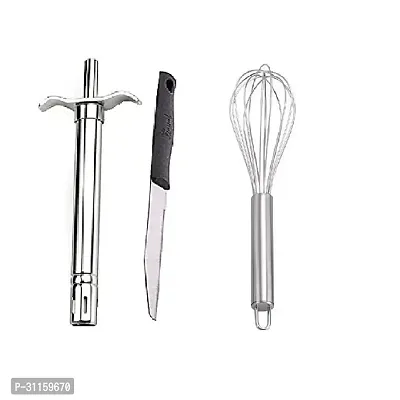 Stainless Steel Gas Lighter With Knife With Stainless Steel Egg Beater Set Of 3