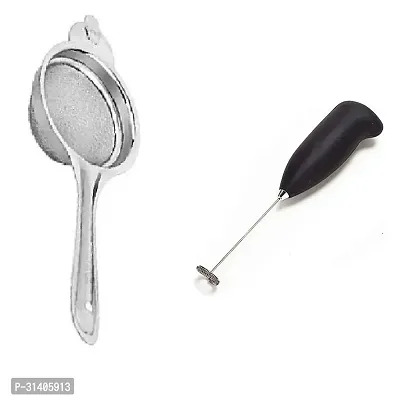 Classic Stainless Steel Tea Strainer And Electric Coffee Beater Foam Maker Milk Frother 2 Pieces-thumb2