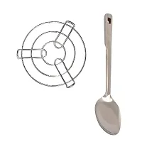 Stainless Steel Kitchen Cooking Pot Steaming Tray Round Cooker Steamer Stand And Ss Cooking Spoon Strainer Paan With Long Handle Set Of 2-thumb3