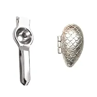 Stainless Steel Lemon Squeezer And Aluminium Momos Mould Sancha Maker Silver 2 Pcs-thumb2