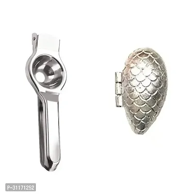 Stainless Steel Lemon Squeezer And Aluminium Momos Mould Sancha Maker Silver 2 Pcs-thumb3