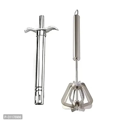 Stainless Steel Gas Lighter And Stainless Steel Power Free Hand Blender Mathani Ravai 2 Pcs