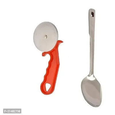 Plastic Red Pizza Cutter And Ss Cooking Spoon Strainer Paan With Long Handle-thumb4