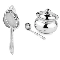 Classic Stainless Steel Tea Strainer And Stainless Steel Ghee Pot Jar With Spoon 2 Pieces-thumb2