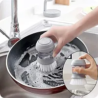 Plastic Cleaning Brush With Liquid Soap Dispenser Palm Brush With Storage Stand For Kitchen Bathroom Self Dispensing Home Cleaning Set Sink Sponge Holder (Multicolor)-thumb3