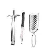 Stainless Steel Gas Lighter With Knife With Stainless Steel Cheese Grater Set Of 3-thumb3