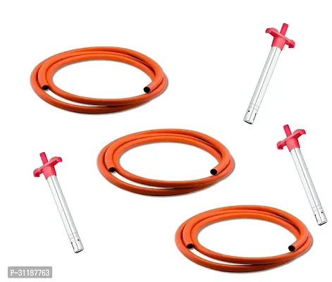 Three LPG Hose Flexible Gas Pipe -Steel Wire Reinforced 1.5 Meter With Three Gas Lighter -Pack Of 6-thumb0