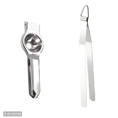 Stainless Steel Lemon Squeezer With Stainless Steel Chimta For Roti Chapati Chimta Tong For Chapati Tong 2 Pieces-thumb0