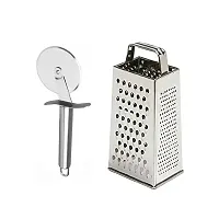 Classic Stainless Steel Pizza Cutter And Stainless Steel 5 In 1 Grater And Slicer With 4 Sides For Cheese Vegetables Ginger Garlic 2 Pieces-thumb1