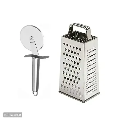 Classic Stainless Steel Pizza Cutter And Stainless Steel 5 In 1 Grater And Slicer With 4 Sides For Cheese Vegetables Ginger Garlic 2 Pieces-thumb2