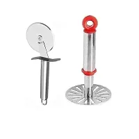 Stainless Steel Pizza Cutter And Stainless Steel Pav Bhaji Small Masher 2 Pcs-thumb1