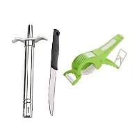 Stainless Steel Gas Lighter With Knife And Plastic 2 In 1 Multiperpose Bhindi Cutter Set Of 3-thumb2