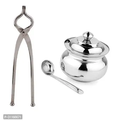 Useful Stainless Steel Pincer And Ghee Pot Jar With Spoon- 2 Pieces-thumb0