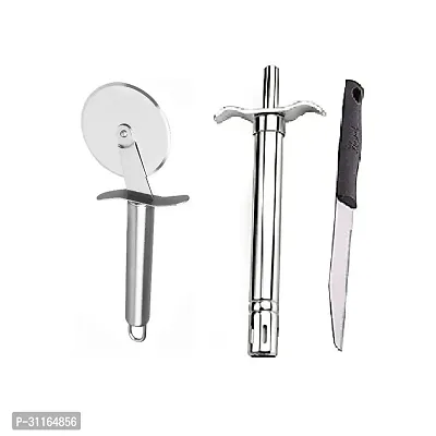 Stainless Steel Pizza Cutter And Stainless Steel Gas Lighter With Knife 3 Pcs-thumb0