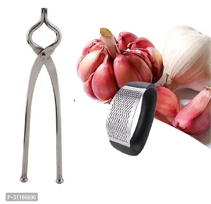 Useful Stainless Steel Pincer And Garlic Ginger Crusher for Kitchen Presser for Kitchen- 2 Pieces