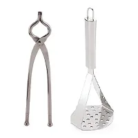 Classic Stainless Steel Sansi Pakkad Pinser And Stainless Steel Potato Pav Bhaji Big Masher 2 Pieces-thumb2