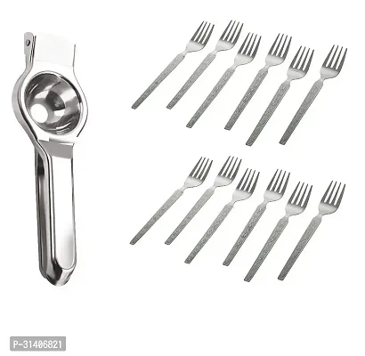 Stainless Steel Lemon Squeezer With Stainless Steel 6 Pcs Fork 2 Pcs-thumb0