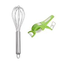 Stainless Steel Egg Beater And Plastic 2 In 1 Multiperpose Bhindi Cutter 2 Pcs-thumb1